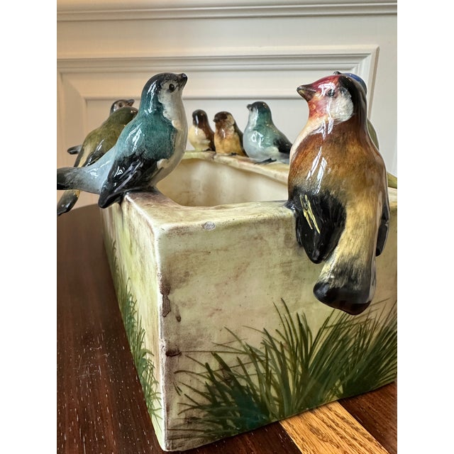 Antique Jerome Massier French Ceramic Planter Cachepot With 9 Bird Sculptures For Sale - Image 9 of 18