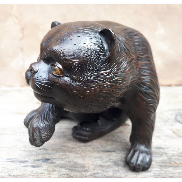 Munechika, Japanese Meiji Okimono Sculpture of a Puppy, 1890s, Bronze For Sale - Image 3 of 13