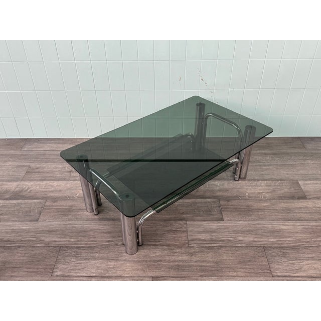 Silver Italian Coffee Table in Chromed Steel and Smoked Glass, 1970s For Sale - Image 8 of 13