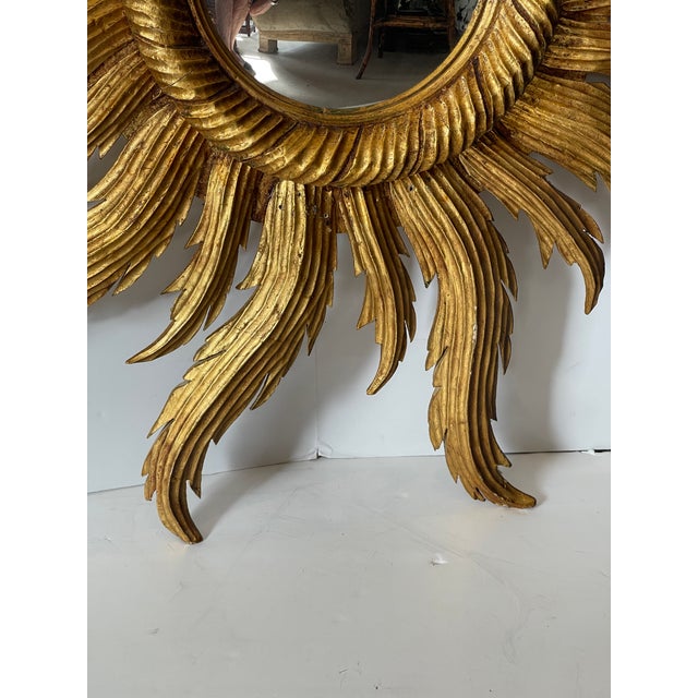 French Hand-Carved Giltwood Sunburst Mirror, Hollywood Regency, 1940s For Sale - Image 10 of 16