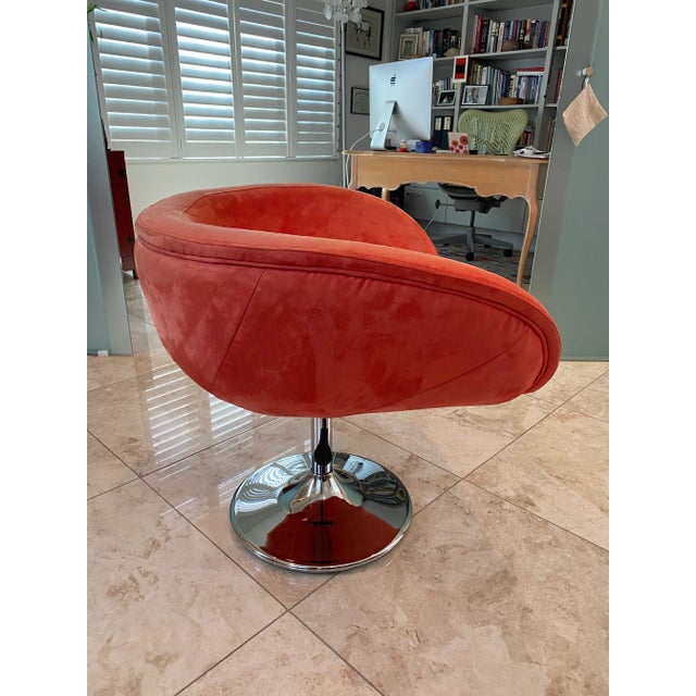 Metal 1990s Vintage Red Tulip Chrome Base Swivel Lounge Chair For Sale - Image 7 of 13