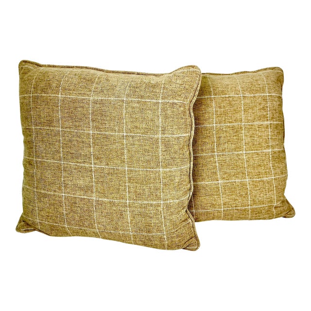 Early 21st C Americana Contemporary Tweed Window Pane Decorative Pillows - Set of 2 For Sale