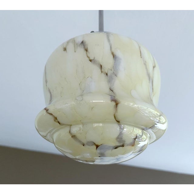 Beige Art Deco Pendant Light in Ivory Marble Glass, 1930s For Sale - Image 8 of 14