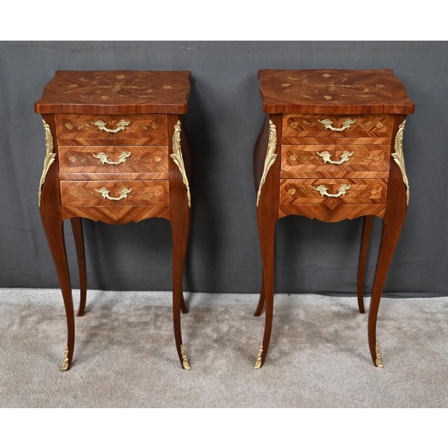 Mid-20th Century Louis XV Marquetry Bedside Tables, Set of 2 For Sale - Image 6 of 18