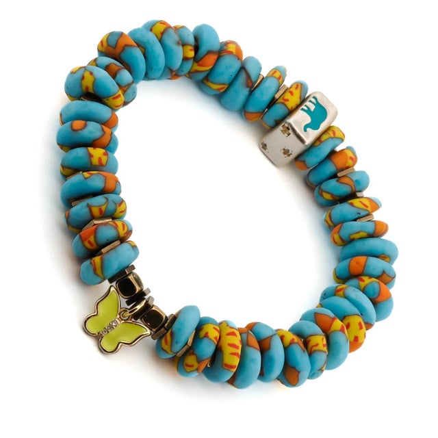 African Yellow Butterfly & Protection Symbol Bead Colorful Summer Beaded Bracelet For Sale - Image 3 of 7