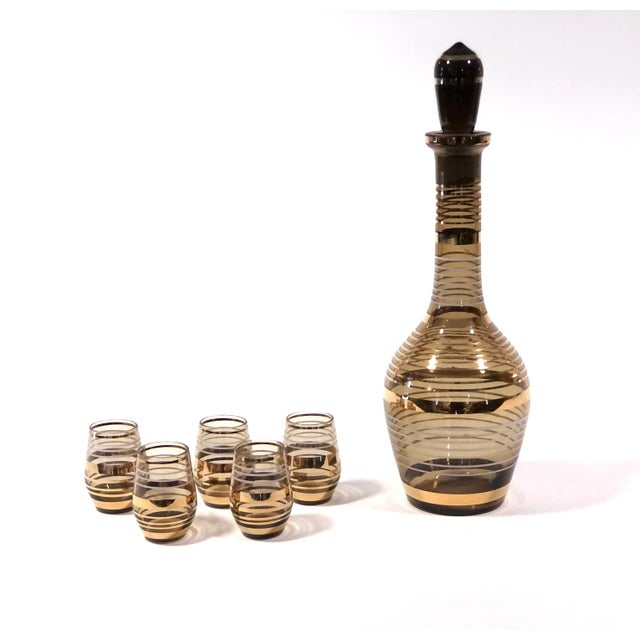 Vintage Banded Carafe and Shot Glass Set For Sale - Image 4 of 4