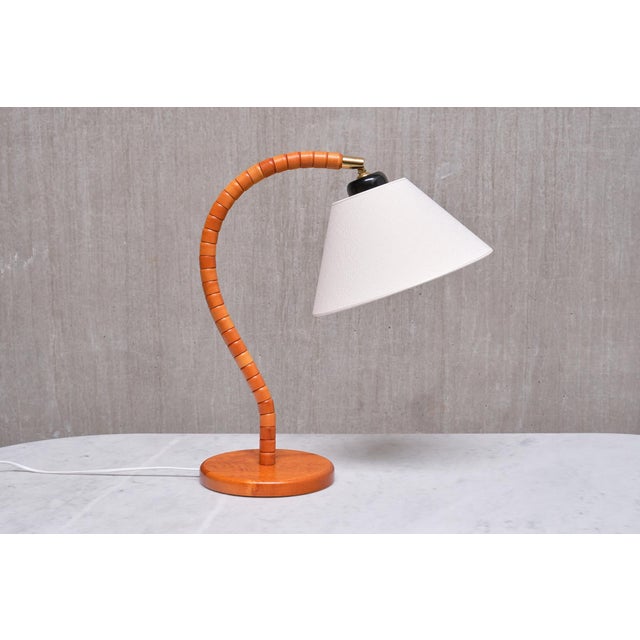 Modern Swedish Markslöjd Table Lamp in Beech, Brass & Linen, Sweden, 1960s For Sale - Image 15 of 15