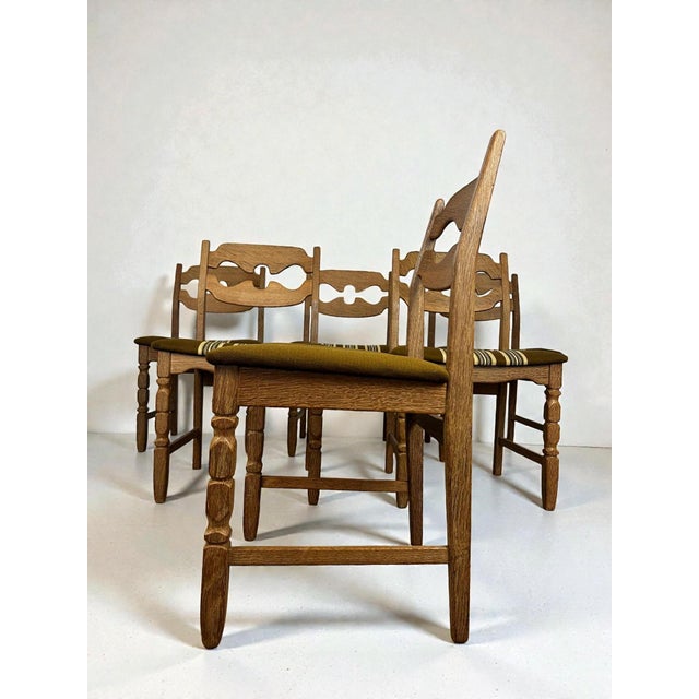 Brown Vintage Razorblade Oak Dining Chairs by Henning Kjærnulf for Nyrup Møbelfabrik, Denmark, 1960s, Set of 6 For Sale - Image 8 of 12