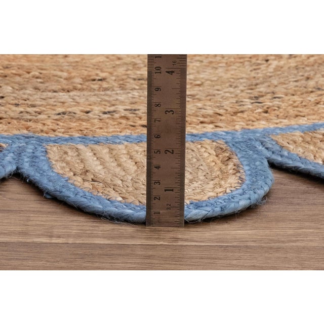 Modern French Blue Round Jute Scallop Rug - 8'x8' For Sale - Image 3 of 9
