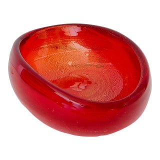 Fire Orange Italian Murano Glass Bowl For Sale