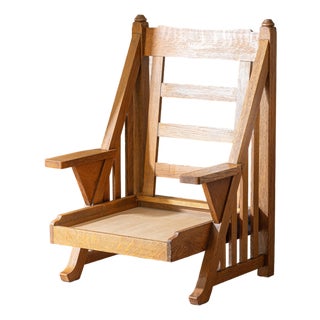 Antique Arts & Crafts Mission Quarter-Sawn Oak High-Back Lounge Chair For Sale