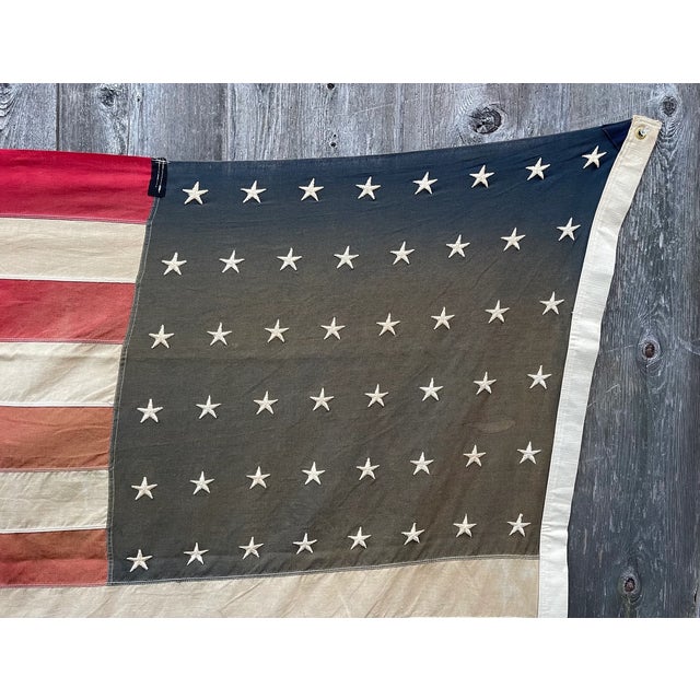 1920s Rare and Fine Antique American Flag 1920 Wool. 48 Star Beautifully Aged. Great Fade All Sewn Embroidered Stars 4x6 For Sale - Image 5 of 10