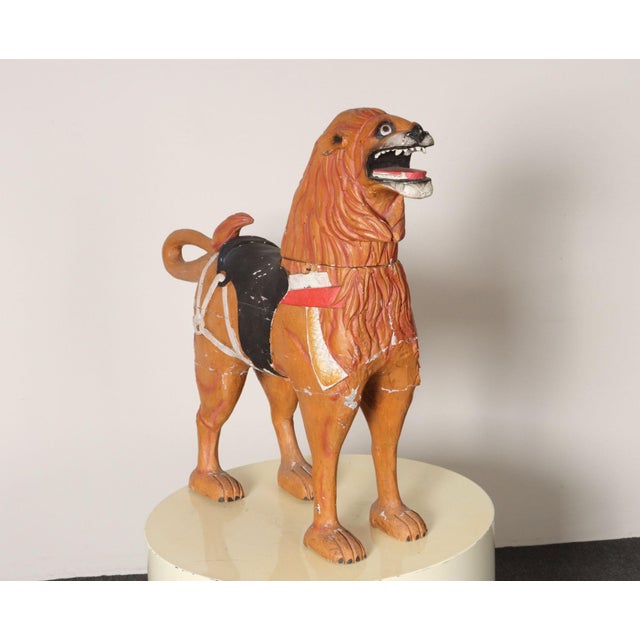 Folk Art American Folk Art Hand-Carved and Painted Solid Pine Stationary Standing Lion For Sale - Image 3 of 18
