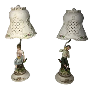 Early 20th Century Lennile Ardelt Boy and Girl Porcelain Lamps - a Pair
