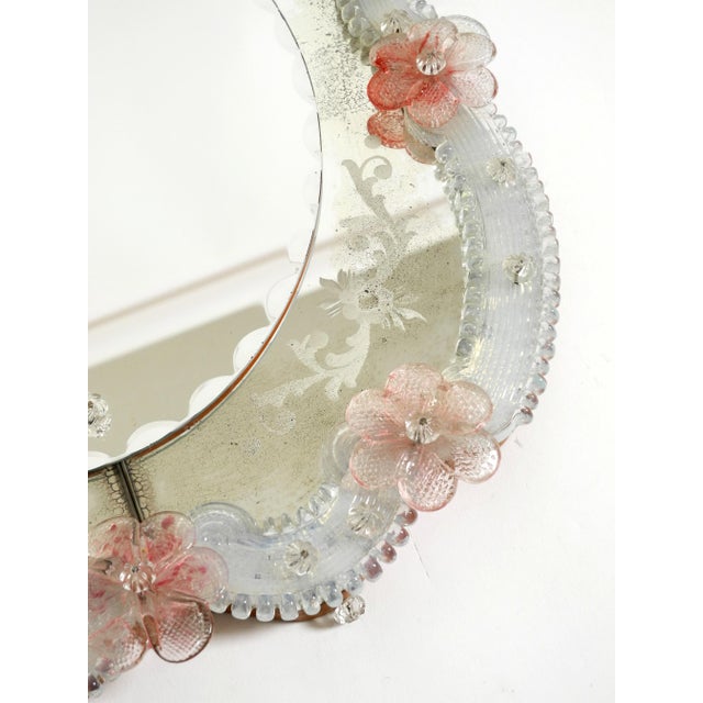 Mid-Century Modern Italian Wall Mirror with Murano Glass Frame and Blossoms, 1960s For Sale - Image 15 of 18