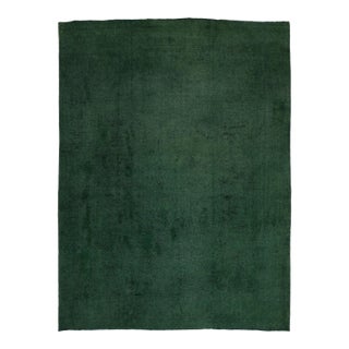 Vintage Overdyed Persian Green Wool Rug Features an Allover Design For Sale