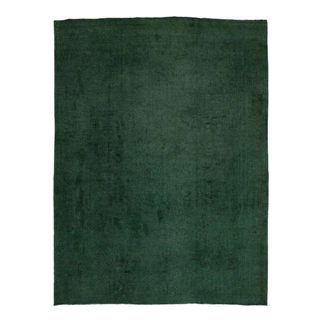 Vintage Overdyed Persian Green Wool Rug Features an Allover Design For Sale