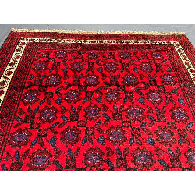 Vintage Afghan Hand-Knotted Baluchi Rug Floral Medallion Design Persian Style Rug For Sale - Image 4 of 13