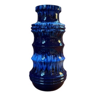 Tall West German Blue Ceramic Vase, 1970s For Sale