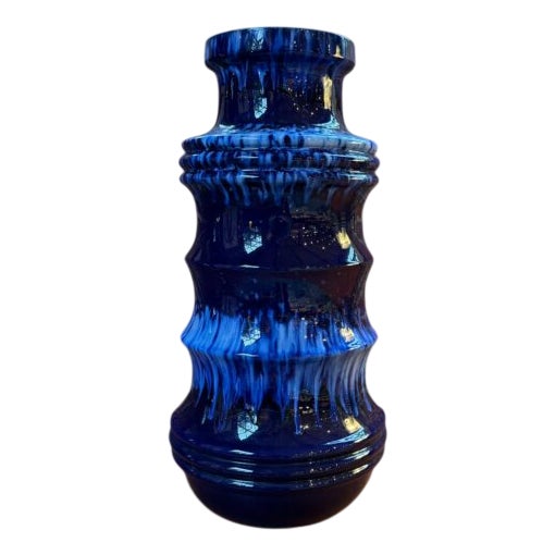 Tall West German Blue Ceramic Vase, 1970s For Sale