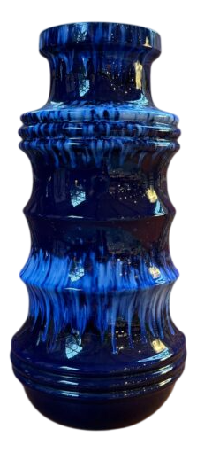 Tall West German Blue Ceramic Vase, 1970s