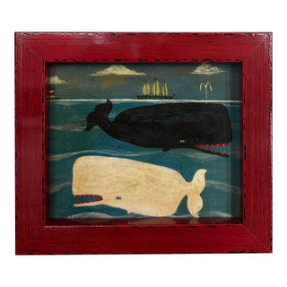 2025 Steve Camps Giclee of Whales at Sea Off Cornwall, in Glossy Red Frame For Sale