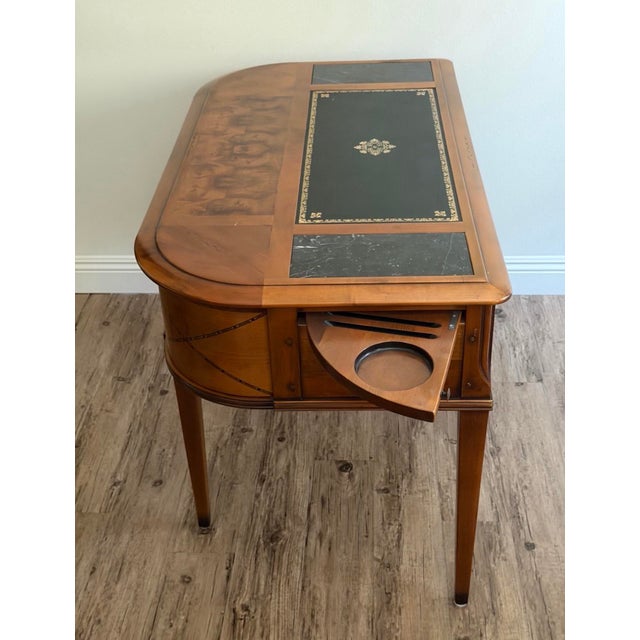 Wood 1980s Louis XVI Directoire Style Cherry Leather and Marble Writing Desk For Sale - Image 7 of 10