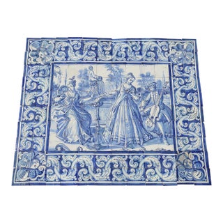 18th Century Antique Portuguese Tile Mural Panel Depicting a Musical Scene For Sale