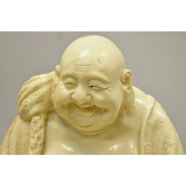 Victorian Vintage Indian 13" Cast Resin Laughing Buddah Statue Sculpture Figurine For Sale - Image 3 of 9