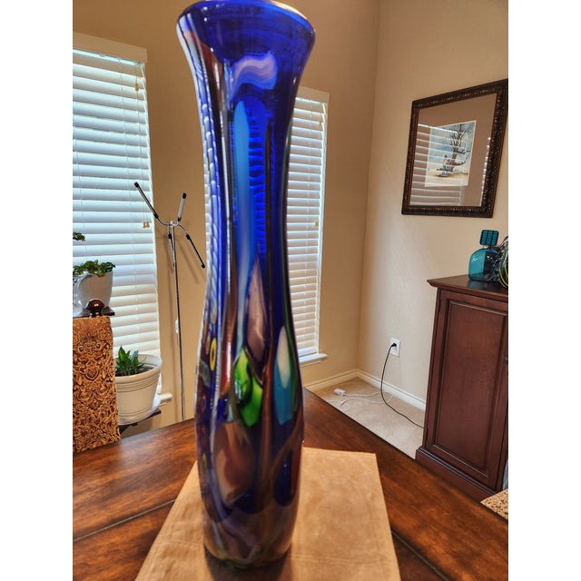 Traditional Mid 20th Century Stunning 25" Murano Cobalt Blue Millefiori Vase Hand-Blown Statement Piece For Sale - Image 3 of 12