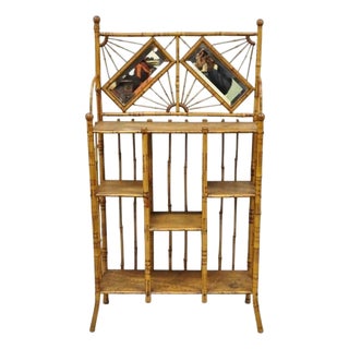 19th C English Victorian Bamboo Stick and Ball Curio Shelf Etagere W/ Mirror For Sale