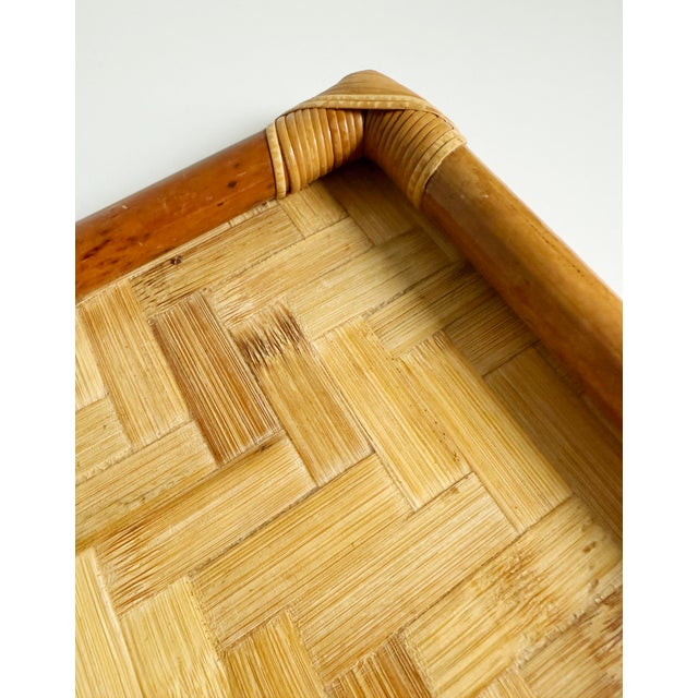 1970s Vintage Woven Bamboo Rattan Tray, 1970s For Sale - Image 5 of 8