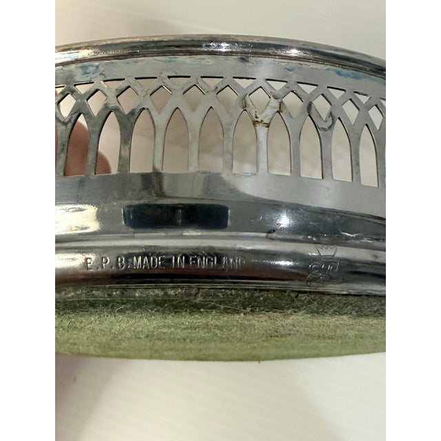Silver 1960s Eisenberg-Lozano English Silver-Plated & Wood-Grain Wine Bottle Coaster For Sale - Image 8 of 11