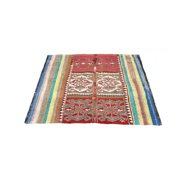 Decorative Vintage Turkish Kilim Rug - 4`3″ X 4`4″ For Sale In Los Angeles - Image 6 of 6