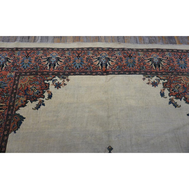 Splendid Ivory and Light Pink With Medallion Design Antique Farahan Rug For Sale - Image 11 of 12