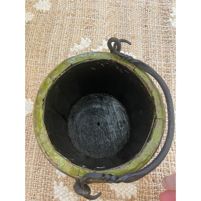 1900 - 1909 Antique Primitive Wooden Forged Iron Rice Berry Bucket Green For Sale - Image 5 of 8