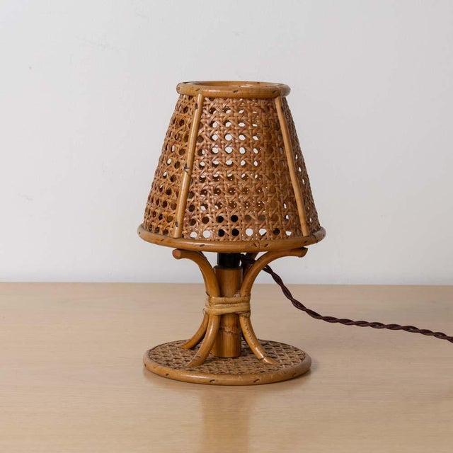 1960s 1960s Pair of Italian Cane and Bamboo Table Lamps For Sale - Image 5 of 11