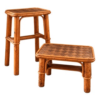 Vintage Brown Bamboo Stools, France, 1960s, Set of 2 For Sale