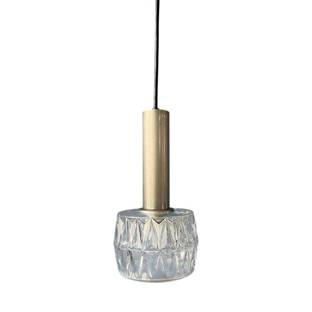 Mid-Century Crystal Glass Pendant Lamp For Sale