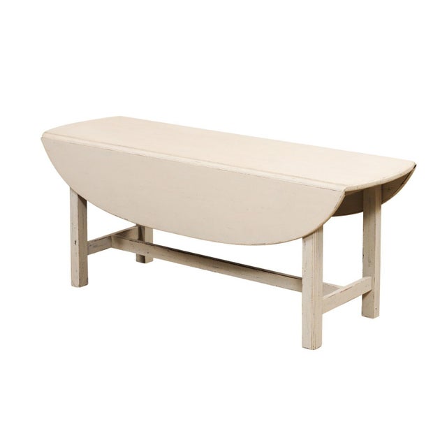 Swedish 1920s Painted Drop Leaf Coffee Table with Oval Top and Stretcher For Sale - Image 4 of 11