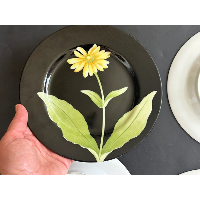1970s Fitz and Floyd Black Floral Dessert or Salad Plate Dish Set of 6 For Sale - Image 5 of 12