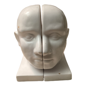 Vintage White Ceramic Anatomical Sculpted Head Bookends- a Pair