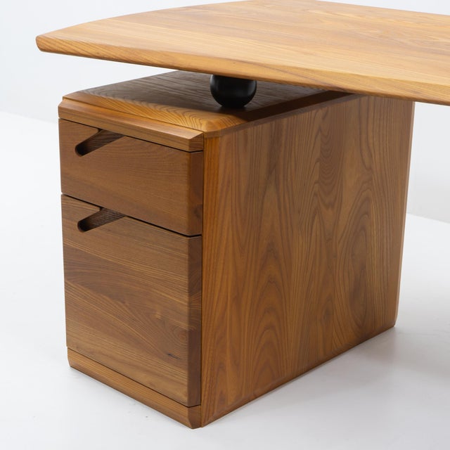 1980s Curved Desk in Elm from Seltz, France, 1980s For Sale - Image 5 of 16