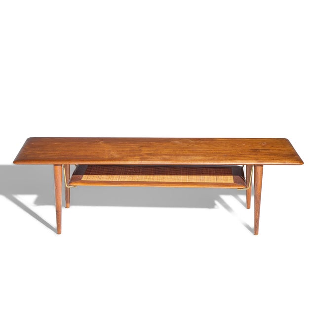 Mid 20th Century Peter Hvidt and Orla Mølgaard Nielsen for France and Son Fd 516 Mid Century Teak Cane and Brass Coffee Table For Sale - Image 5 of 8