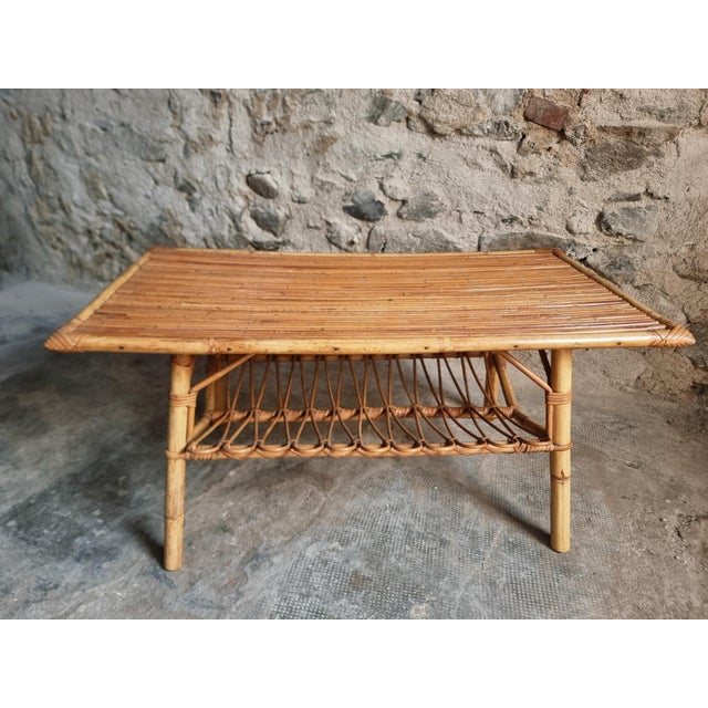 Vintage Bamboo and Rattan Coffee Table with Magazine Rack, France, 1960s-1970s For Sale - Image 11 of 14