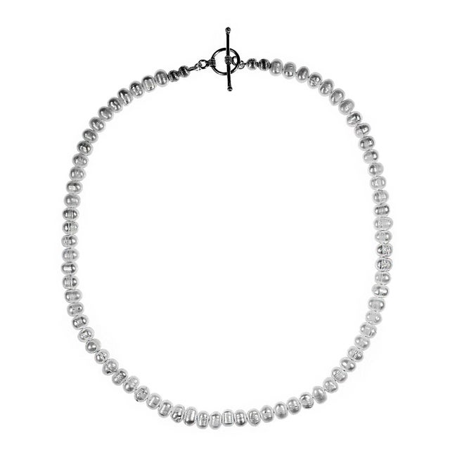 Traditional Ajd 18 Inch Pinkish Potato Pearl (7x5) Necklace With Silver Plate Toggle Clasp For Sale - Image 3 of 3