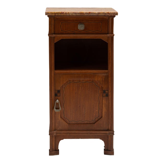 1910s French Chestnut Brown Art Nouveau Side Table with Marble Top For Sale