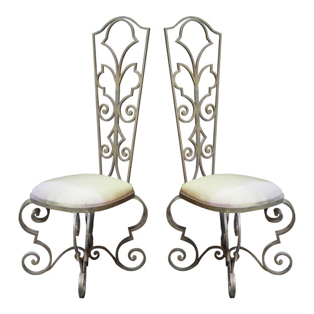 1930s Vintage Wrought Iron French Art Deco Chairs - a Pair For Sale