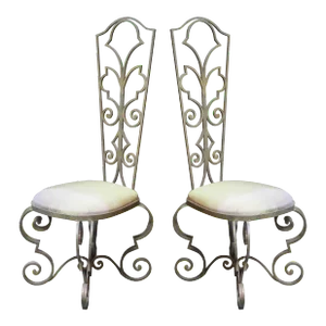 1930s Vintage Wrought Iron French Art Deco Chairs - a Pair