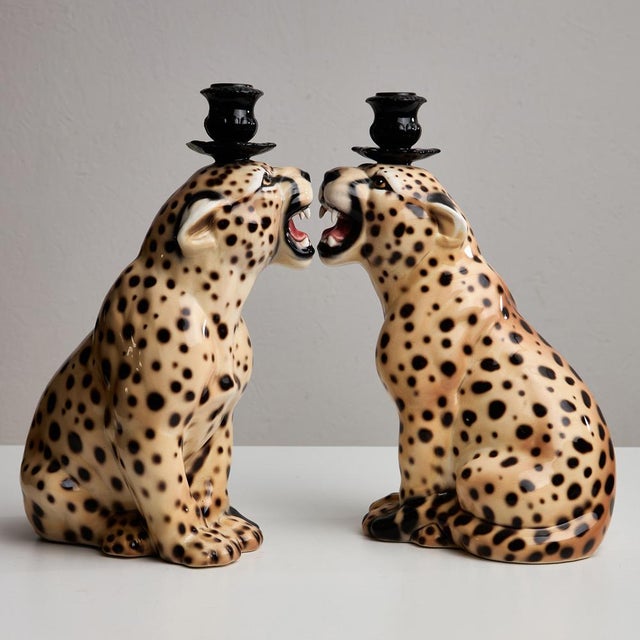 Cheetah Porcelain Candleholder with Glaze For Sale - Image 4 of 12